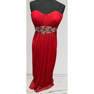City Triangles Red Strapless Evening Gown/Prom Dress With Rhinestones Size 1